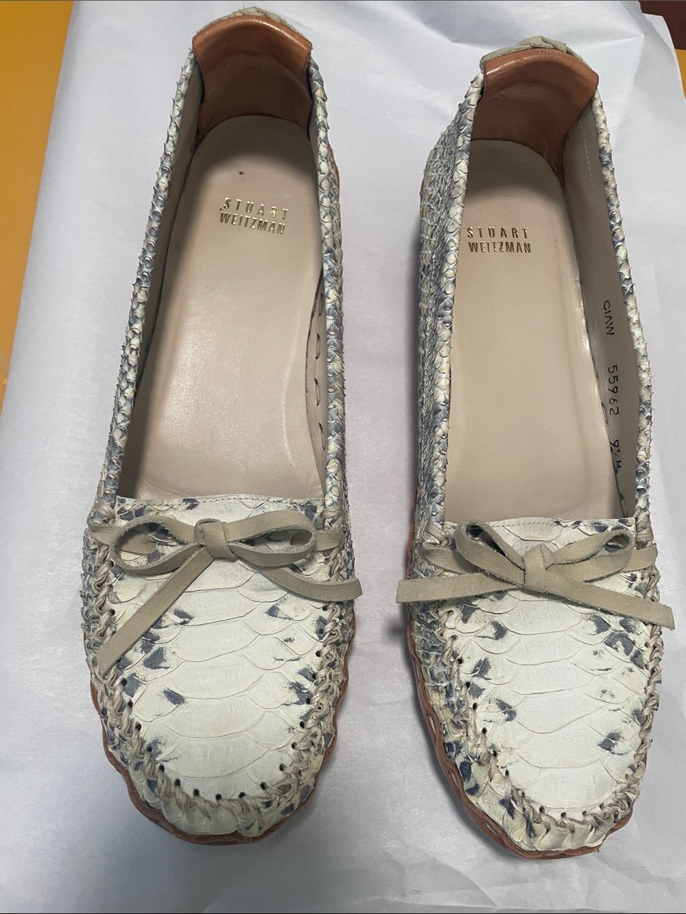Stuart Weitzman Shakeskin Leather Loafer, Made in Spain.